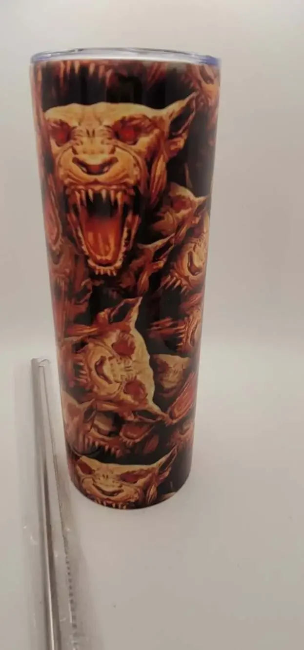 20oz Monster Goblin Creep Skinny Tumbler with Straw and brush.